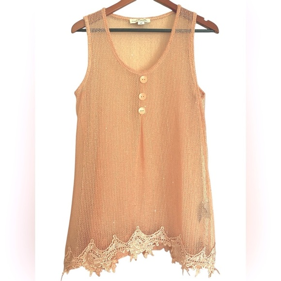 Simply Noelle Peach Mesh Sparkling Sequin Beach Cover-Up Sleeveless Top S/M - Picture 3 of 8